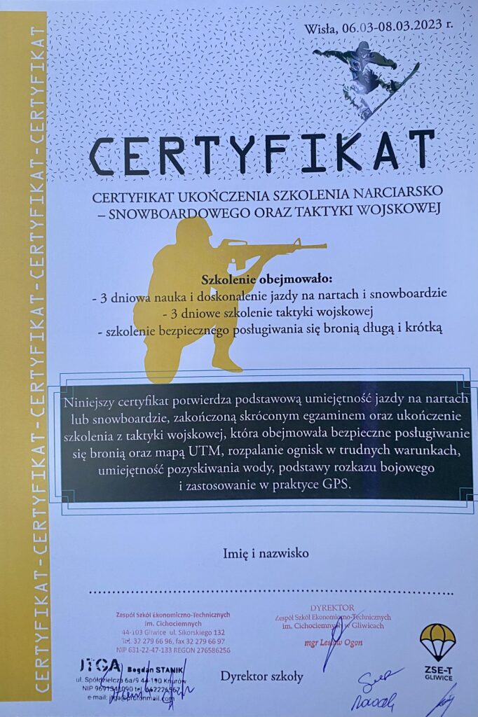 informacja o nadaniu certyfikatu po szkoleniu