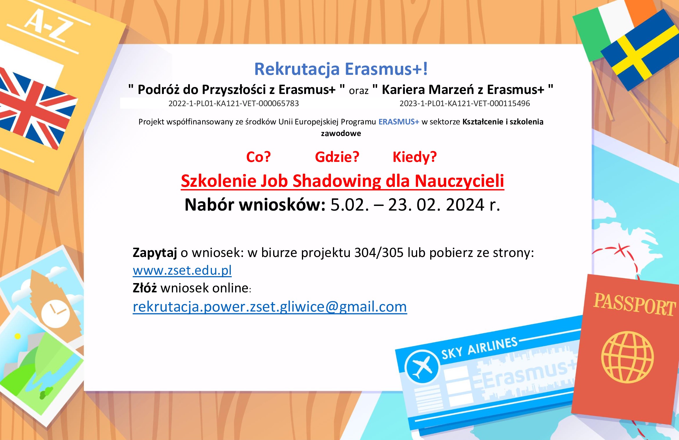 szkolenie dla nauczycieli zagranicą, nabor wnisoków od 05.02.2024-23.02.2024 w sali 304/305