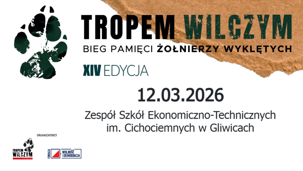 📢 XIV edycja Biegu Tropem Wilczym w naszej szkole! 🇵🇱 Już 12 marca odbędzie się XIV edycja ogólnopolskiego biegu Bieg Tropem Wilczym – wydarzenia upamiętniającego Żołnierzy Wyklętych. 🕘 Harmonogram: • 9:00 – bieg dla przedszkolaków (200 m) • 9:30 – bieg dla uczniów szkoły podstawowej (1963 m) • 10:00 – bieg główny (1963 m) oraz marsz nordic walking 🏃‍♀️ Dystans 1963 m to symboliczna liczba nawiązująca do roku śmierci ostatniego z Żołnierzy Wyklętych. 📝 Zapisy wyłącznie przez formularz online: 👉 https://www.zmierzymyczas.pl/2482/bieg-tropem-wilczym-edycja-xiv-gliwice.html ⚠️ Limit uczestników: 500 osób Decyduje kolejność zgłoszeń! Serdecznie zapraszamy całą społeczność szkolną do wspólnego, aktywnego uczczenia pamięci bohateró
