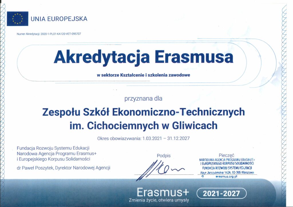 informacja o akredaytacji  związanej z erasmusem 